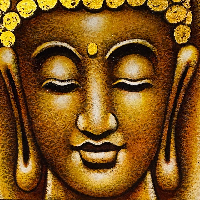 Dipinto Buddha Quadro Tela Ricamata Yoga Meditazione - EtnicBay