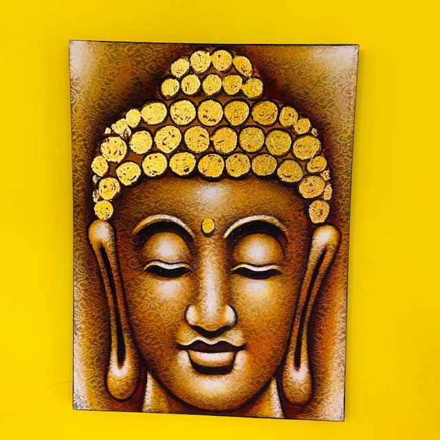 Dipinto Buddha Quadro Tela Ricamata Yoga Meditazione